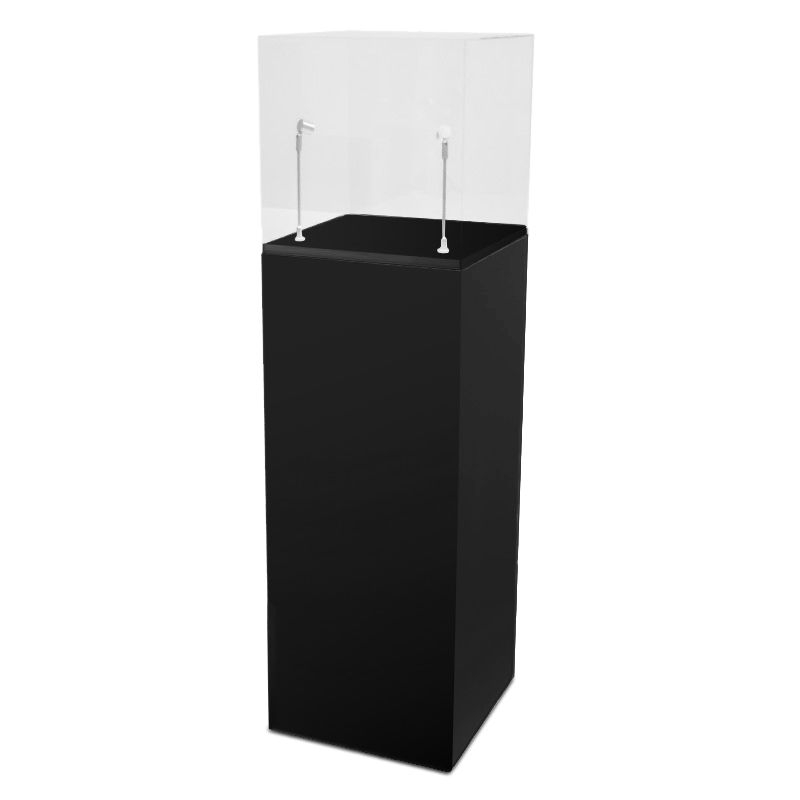 Galeriesockel schwarz + Haubenvitrine + LED